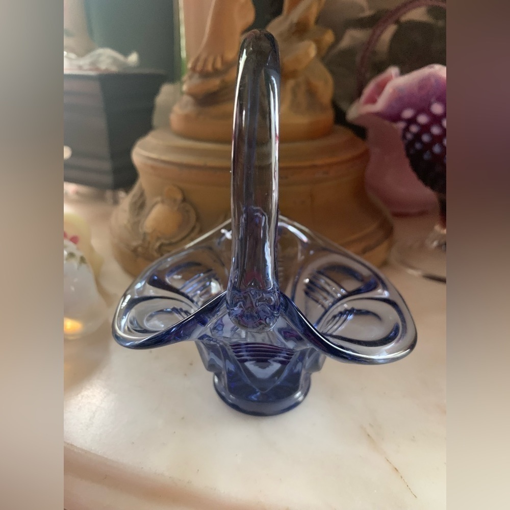 Vintage Fenton Blue Small Glass Basket